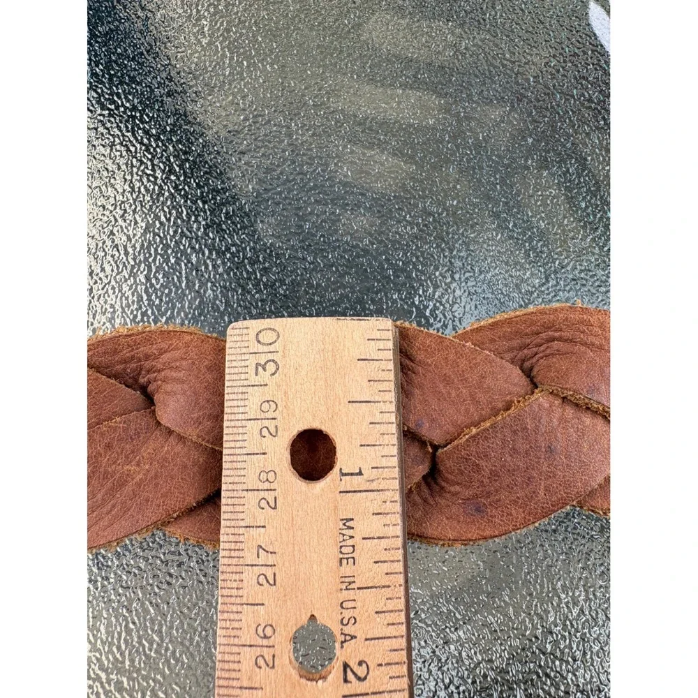 Braided Brown Leather Belt Oversized Hammered Gold‎ Buckle Boho Small